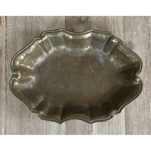 Vintage Cast Brass Bowl Scalloped Edge Oval 13” x 9”